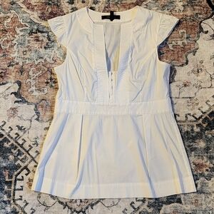 BCBGMaxAzaria White Cotton Blend Fitted Blouse with Cap Sleeves Size Small
